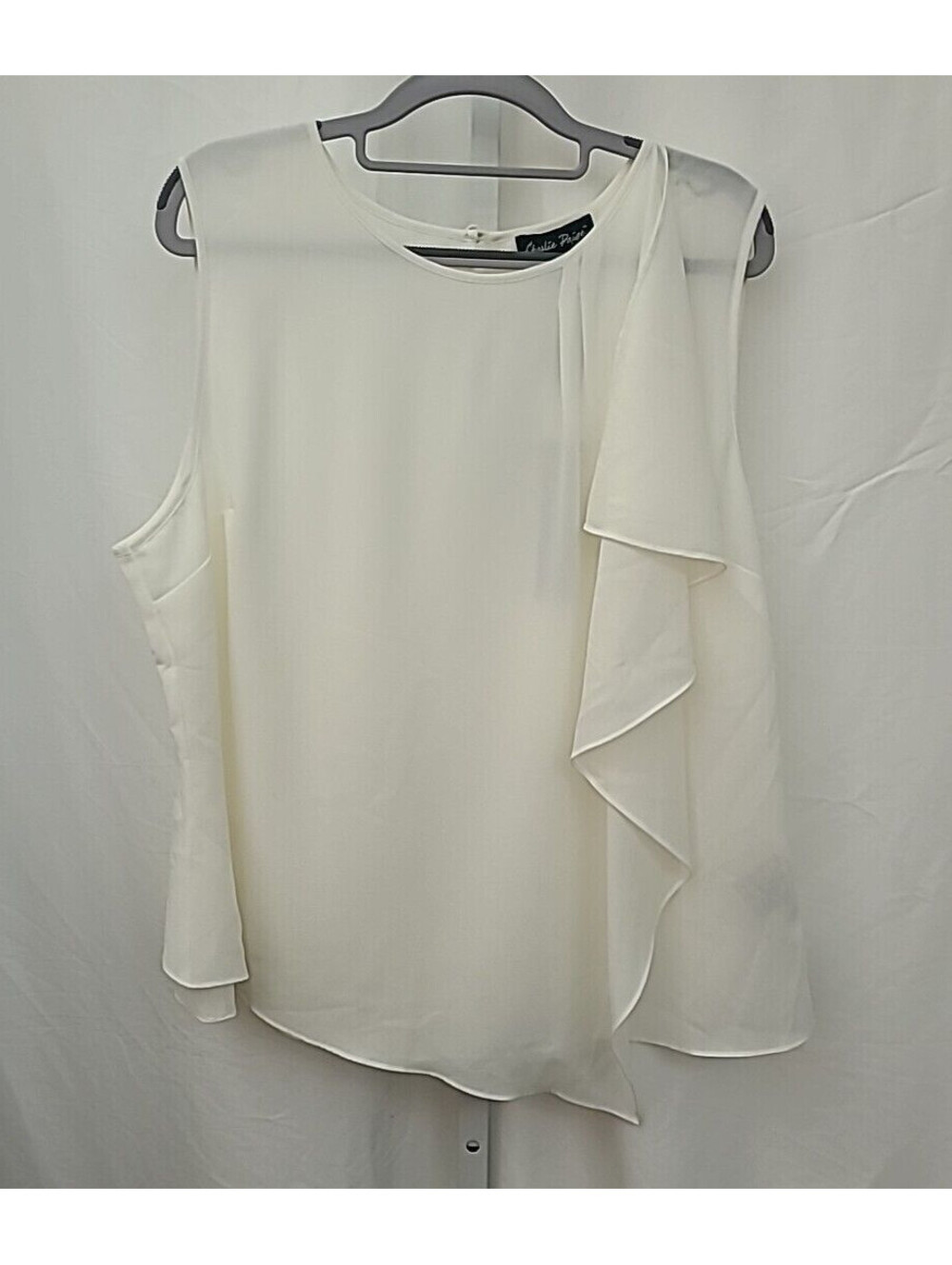 Charlie Paige Women's Asymmetrical Top Size L Creme Ruffle NEW NWT